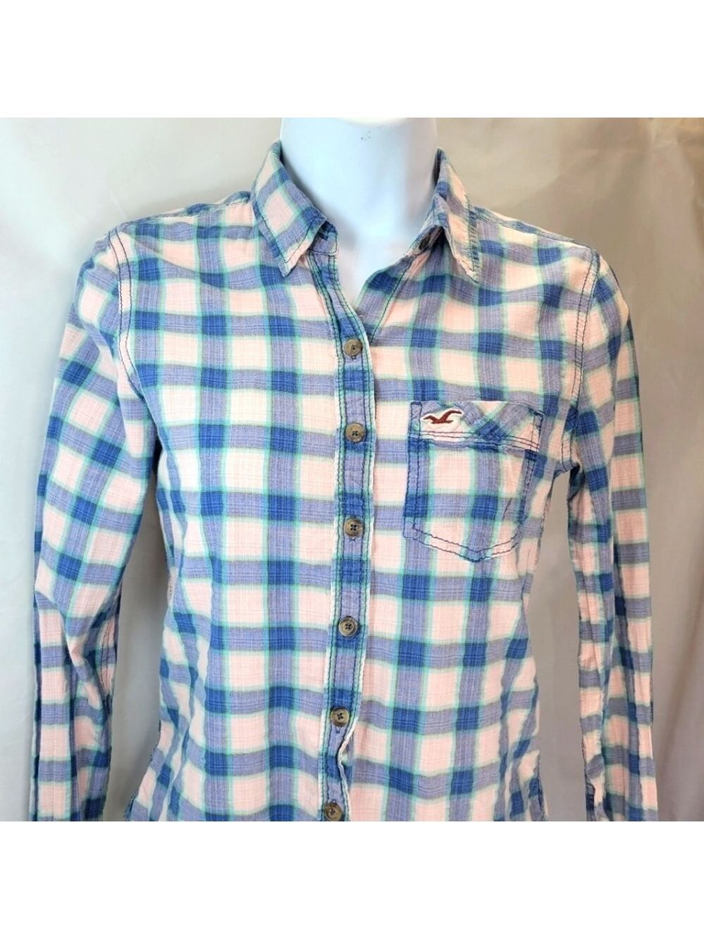 Hollister Plaid Button Up Long Sleeve Top Small